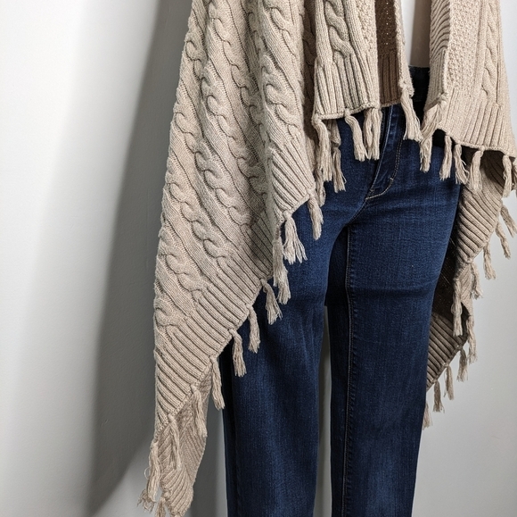 Matilda Jane tan cable knit fringe open cardigan sweater S - Picture 4 of 9